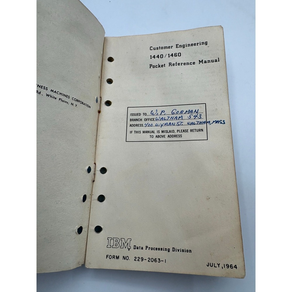 IBM Customer Engineering 1440/1460 Pocket Reference Manual Vintage 1964 - Picture 2 of 4
